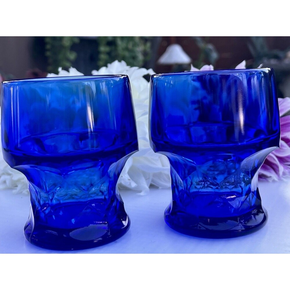 Vintage 1950’s  Viking Glass Georgian Cobalt Blue Tumblers Set of 2 Mid Century